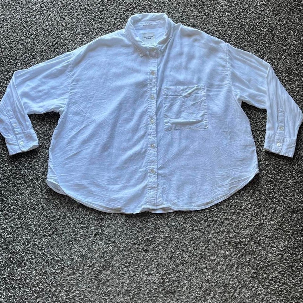 Abercrombie & Fitch White Linen Blend Oversized Button Down Shirt Large